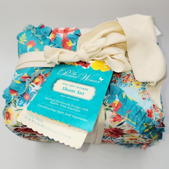 Pioneer Woman Petal Party Patchwork Sham Set – 2 King Shams – Ruffle Trim - Picture 3 of 5